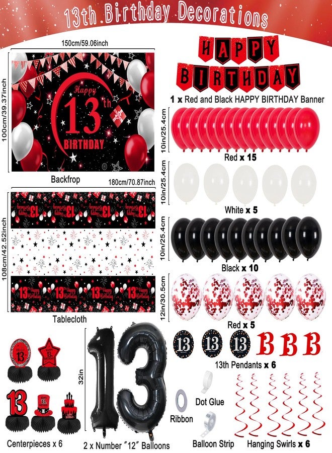 Coosilion 13th Birthday Decorations for Boys Girls Red Black, Official teenager decorations with Happy Birthday Banner Backdrop 13 Balloon Numbers Honeycomb Centerpieces 13 Years Old Party Supplies - Image 3